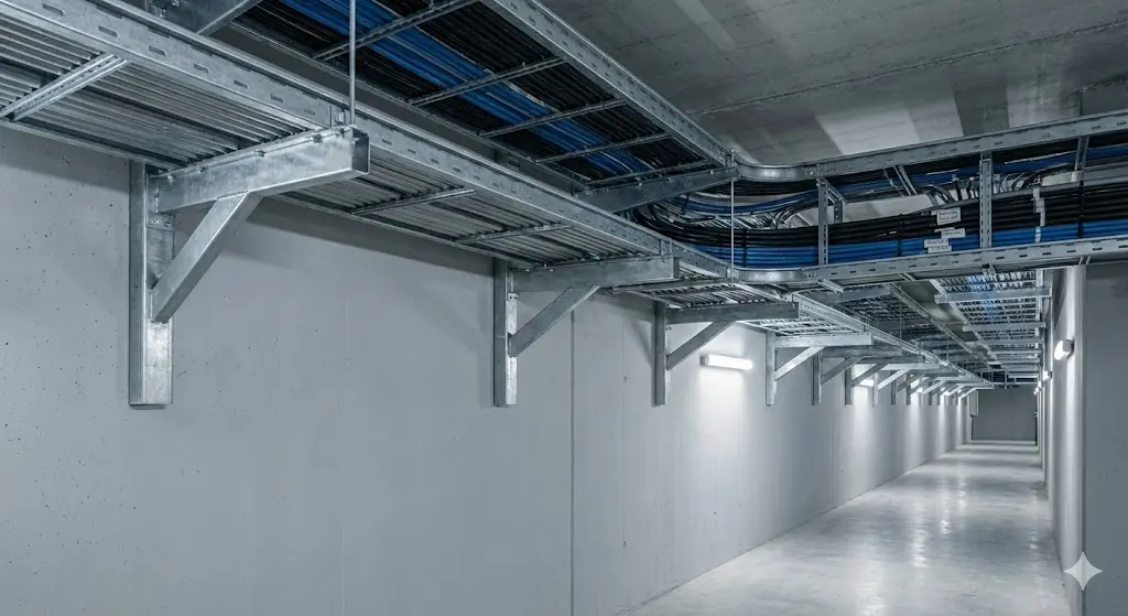 Cable tray covers and accessories used for protection in maintenance corridors and areas requiring cable shielding