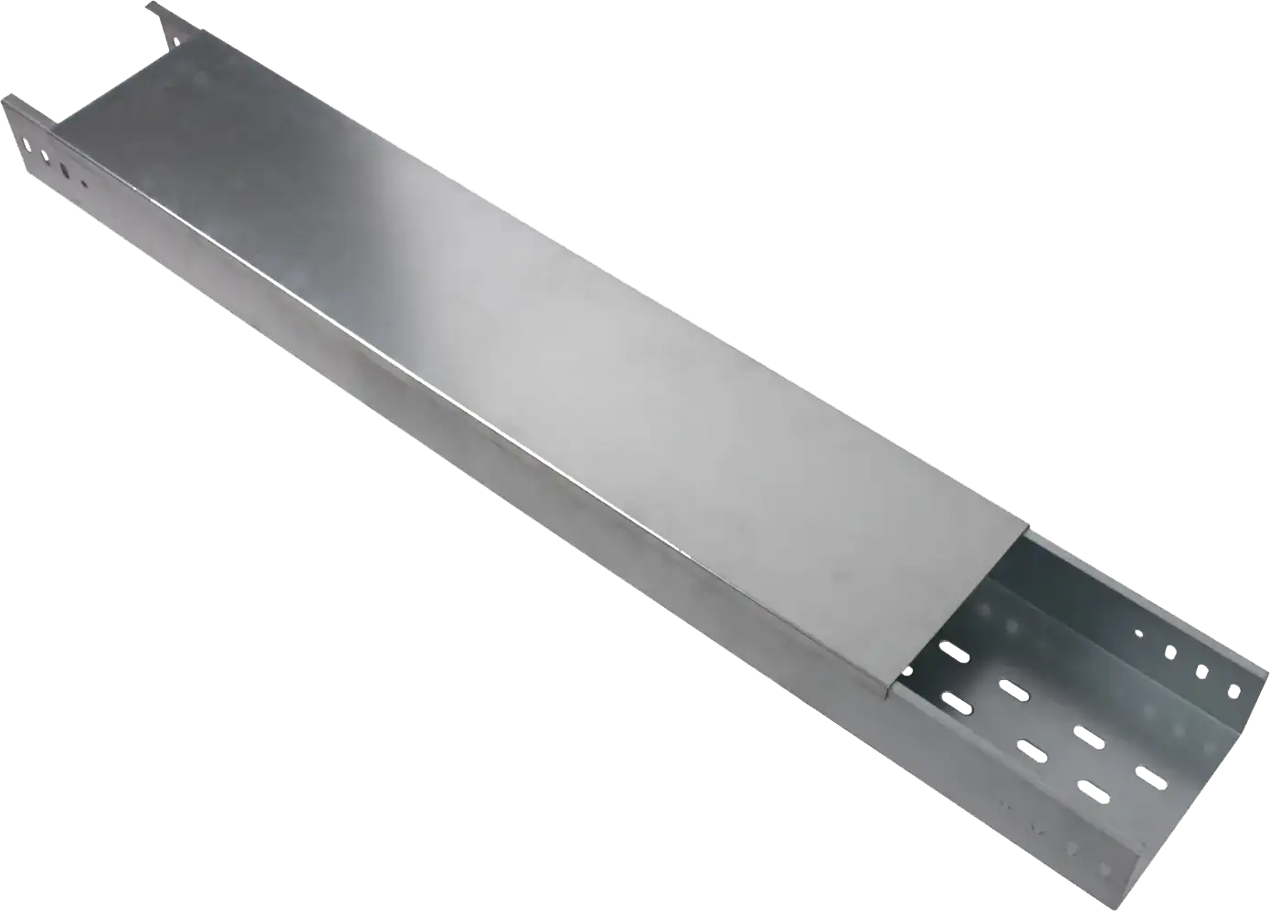 Solid-bottom cable tray (trough and enclosed type) with cover-ready design for protected industrial cable routing