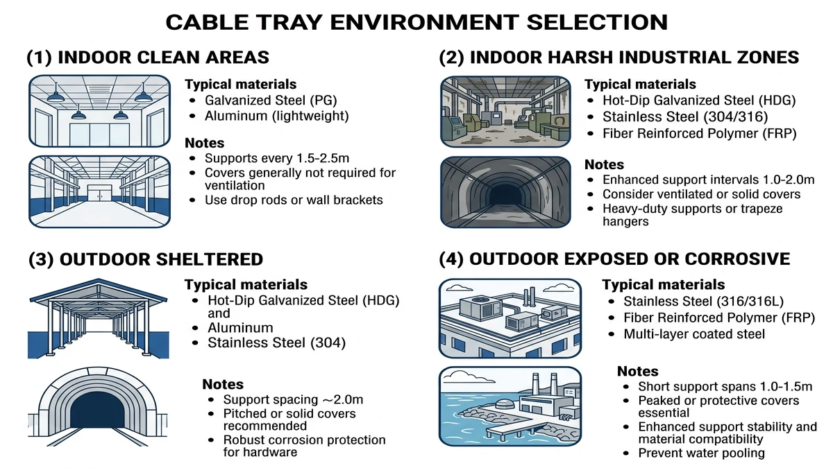 How to Choose the Right Cable Tray Type: 4-Step Guide supporting image: cable tray environment selection checklist 01