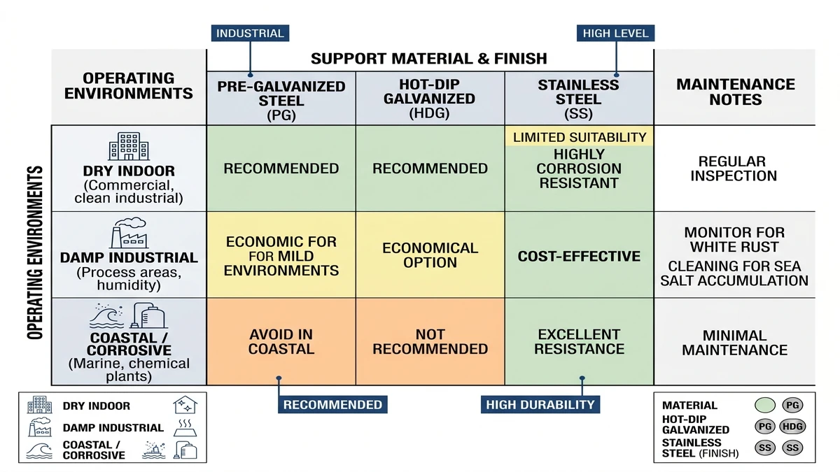 What Is Cable Tray Support? Engineer’s Practical Guide supporting image: cable tray support environment selection matrix fig03
