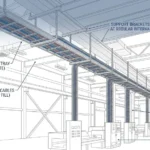 Cable tray systems routing power and control cables in an industrial facility overhead installation