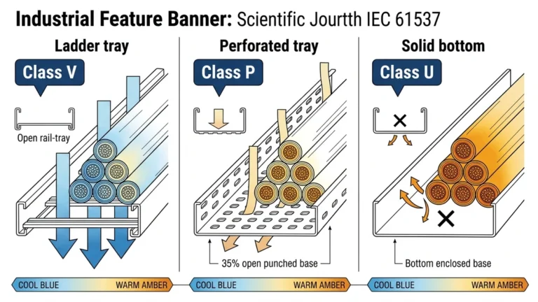 Ladder perforated and solid cable tray types compared for power cable routing and heat dissipation