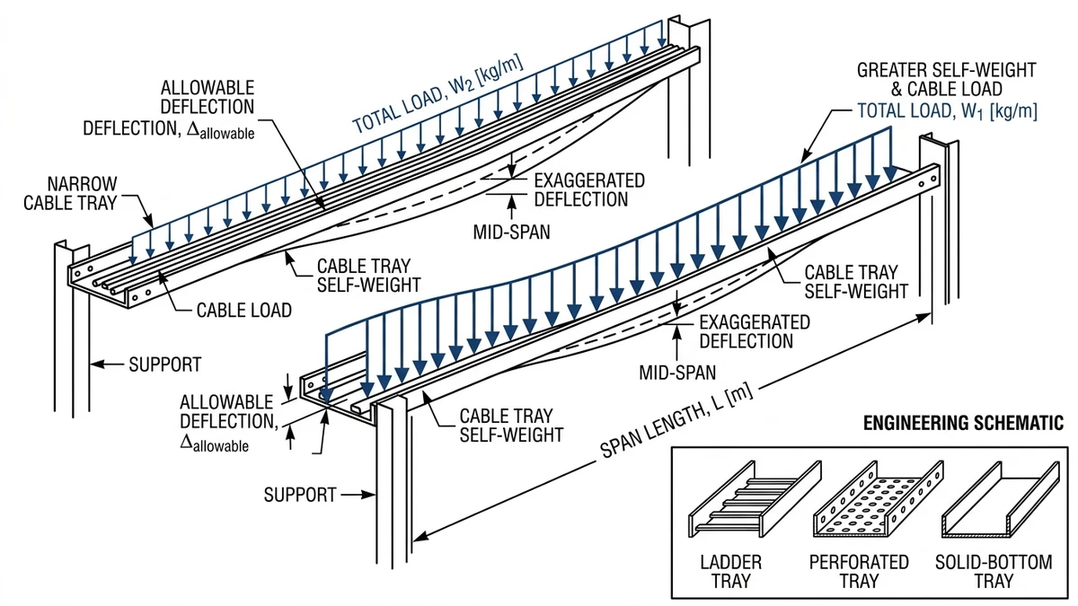 Cable Tray Width Explained: Why Bigger Isn’t Always Better supporting image: cable tray width load deflection fig02