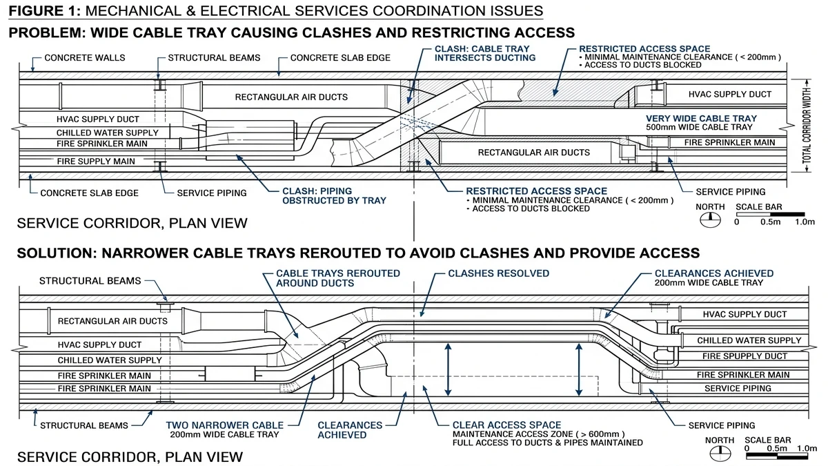Cable Tray Width Explained: Why Bigger Isn’t Always Better supporting image: cable tray width mechanical coordination fig03