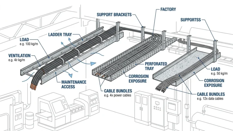 Galvanized steel cable tray overview showing industrial routing types and selection factors