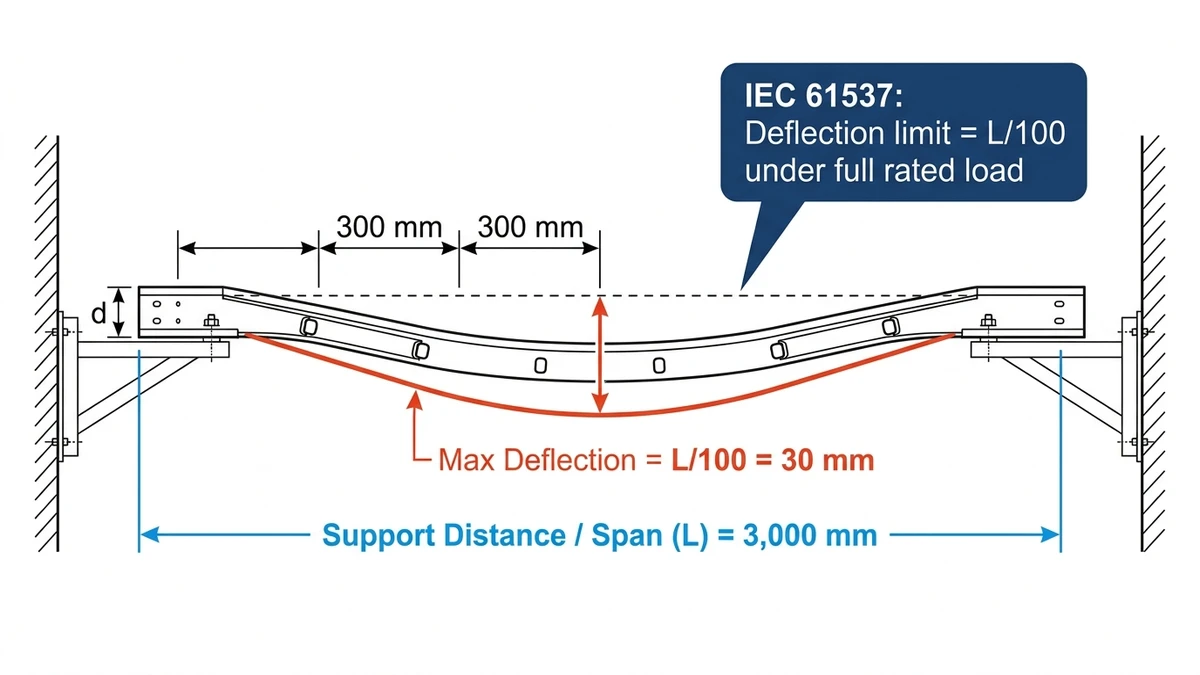 Ladder Cable Tray Support Distance Guide 2026 supporting image: ladder cable tray span mechanics deflection diagram
