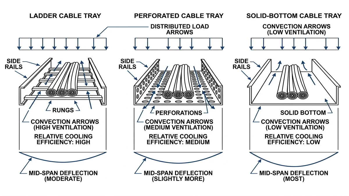 Industrial Cable Tray Applications: Ladder vs Perforated vs Solid supporting image: ladder perforated solid tray structural thermal fig02