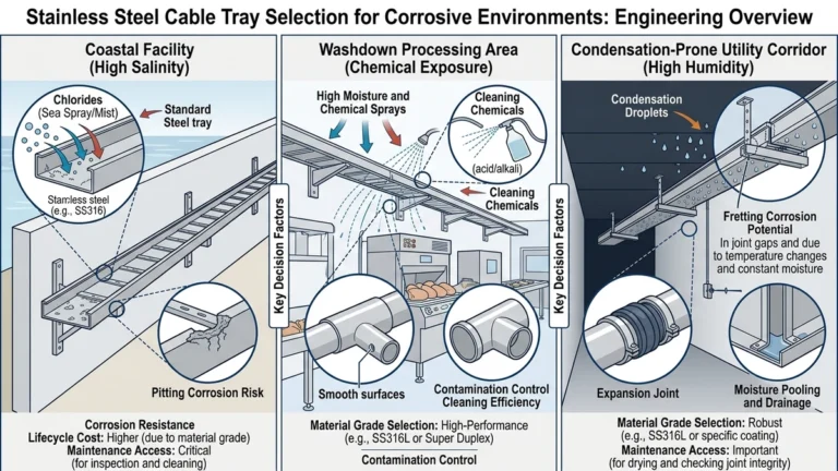 Stainless steel cable tray selection overview for corrosive industrial and washdown environments