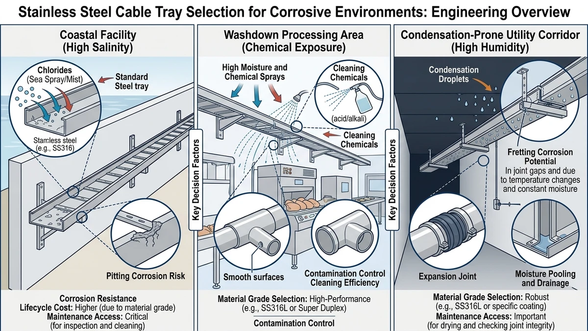 Stainless steel cable tray selection overview for corrosive industrial and washdown environments