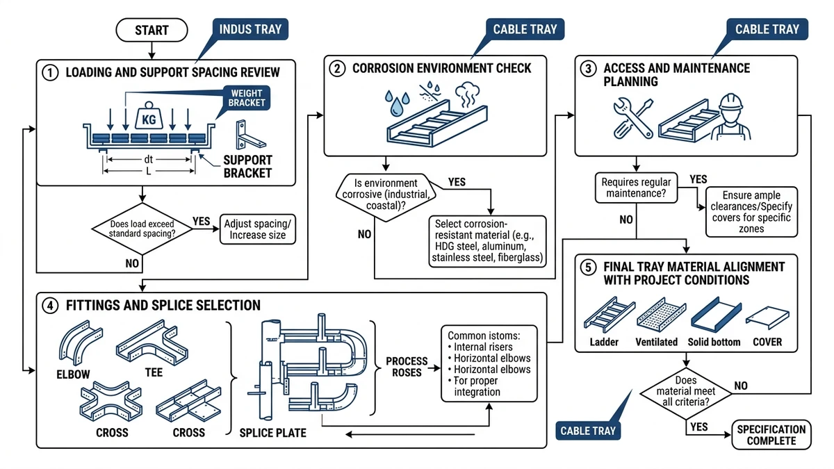 Xinma cable tray specification coordination covering material, fittings, supports, and access planning