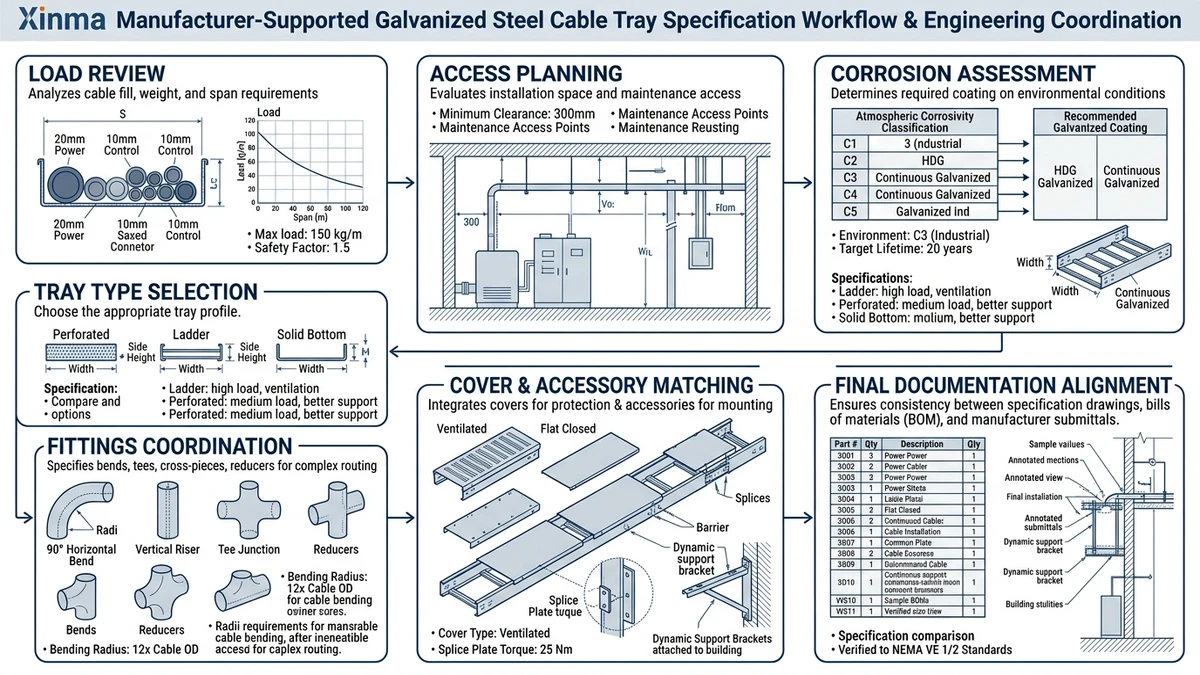 Xinma galvanized steel cable tray coordination covering loading access corrosion and fittings
