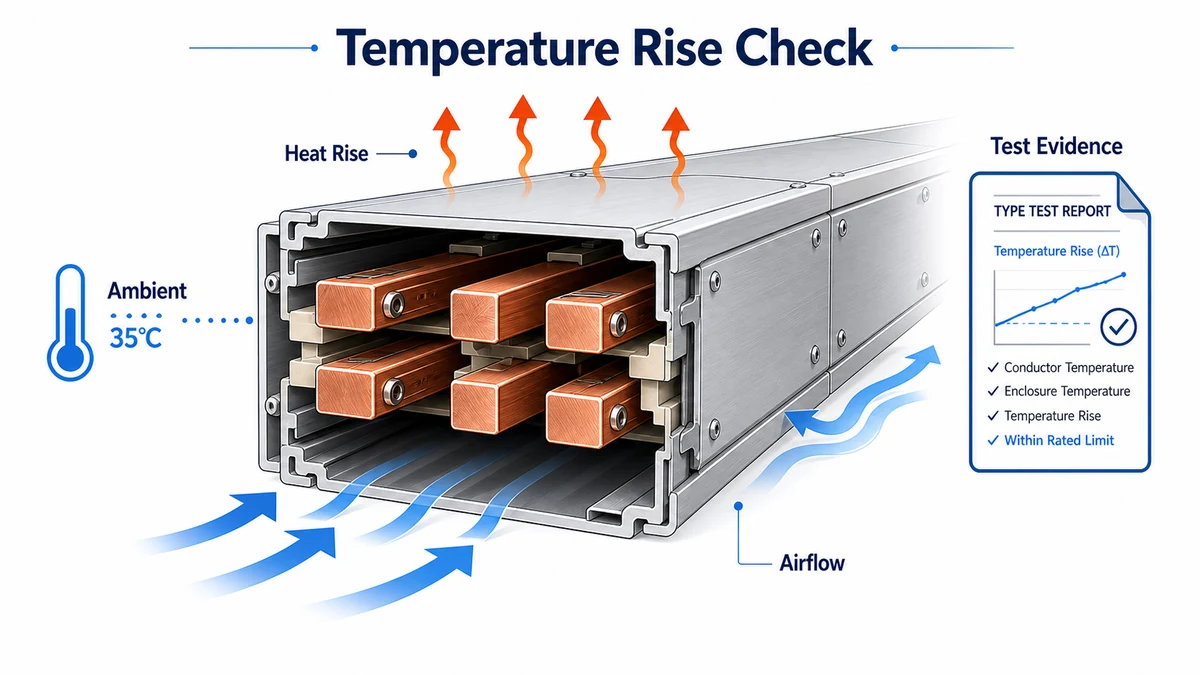 Temperature rise check for enclosed busway current rating