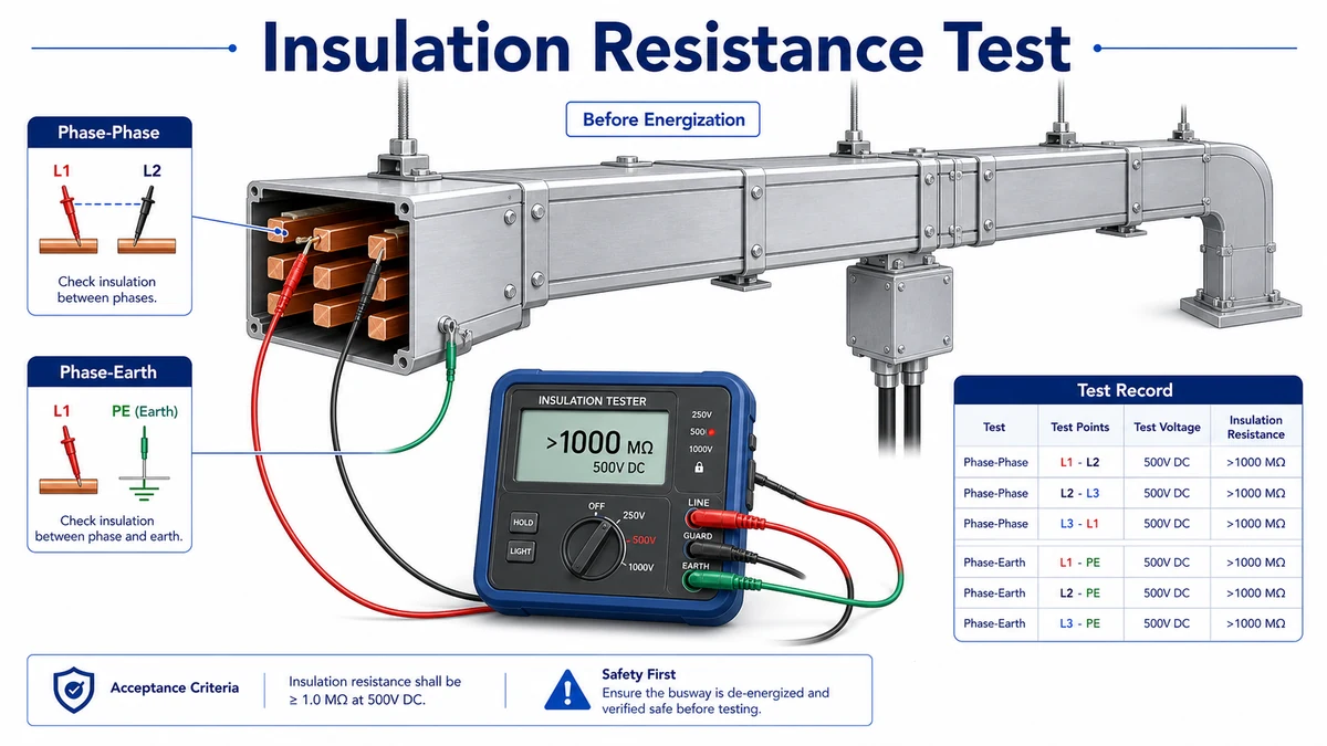 Busway insulation resistance test diagram before energization