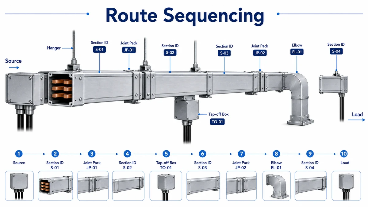 Busway route sequencing diagram for section labels and delivery check