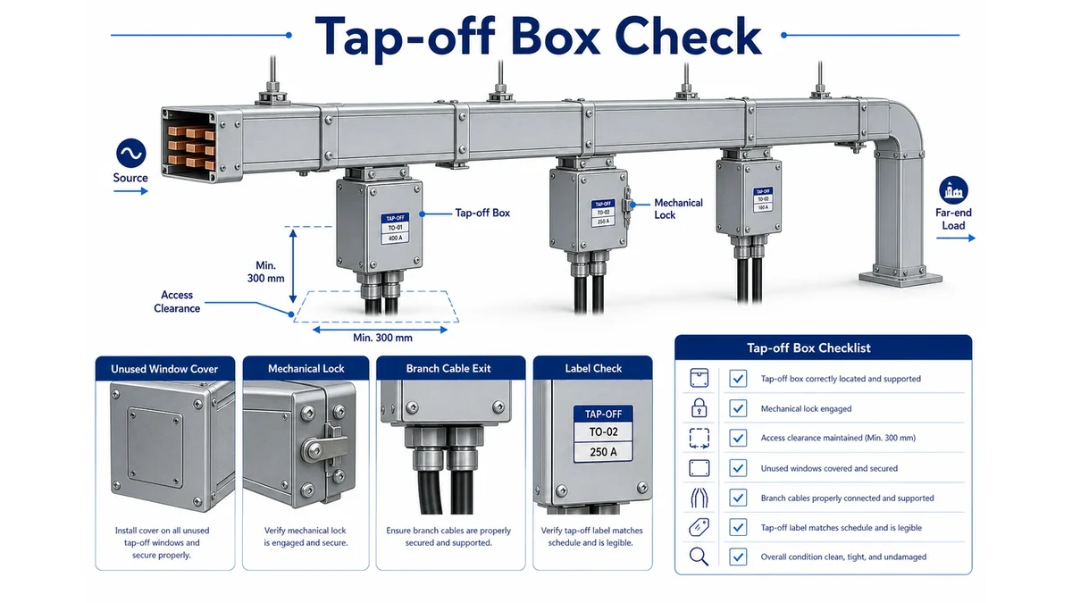 Plug-in busway tap-off box inspection checklist for installation approval