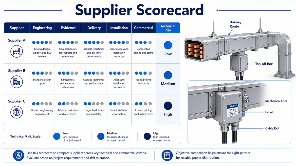 Busway supplier scorecard for technical risk and commercial comparison