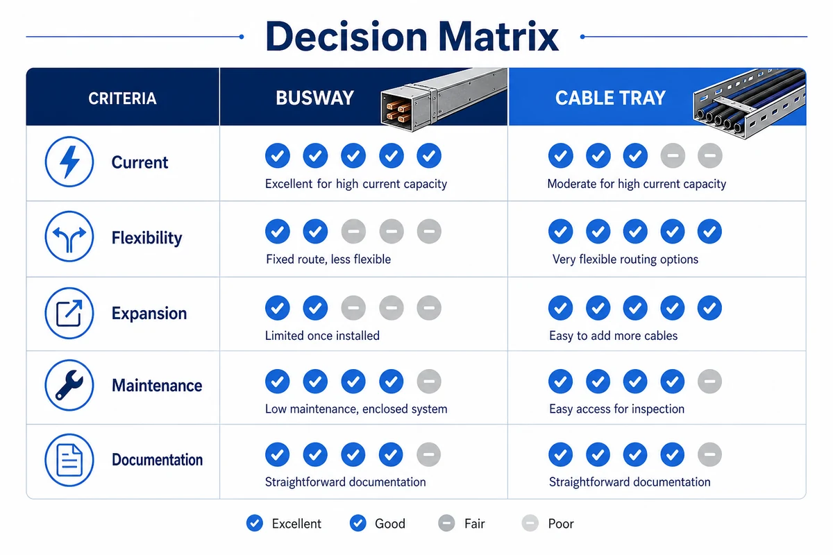 Decision matrix for choosing busway or cable tray in EPC projects