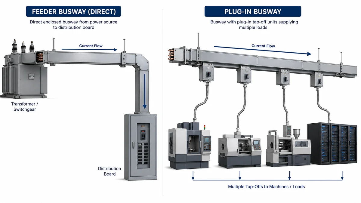 Feeder busway versus plug-in busway application diagram