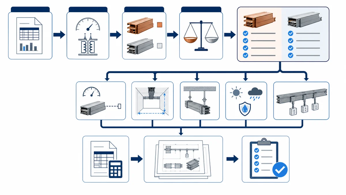 Selection workflow for choosing copper or aluminum busway in a project