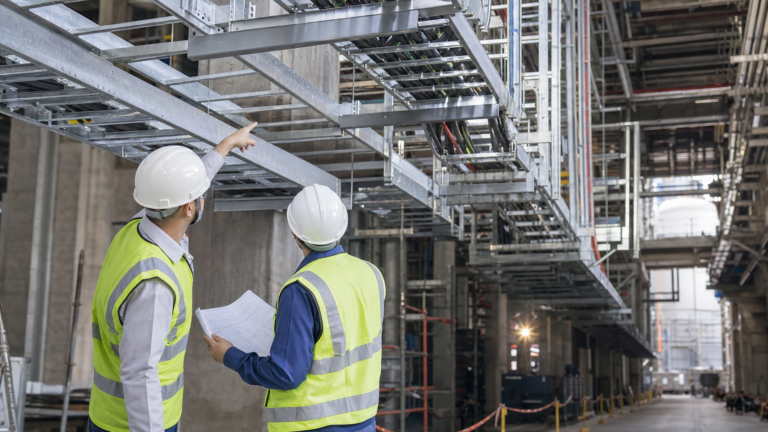 Industrial project cable tray inspection with overhead heavy duty ladder trays
