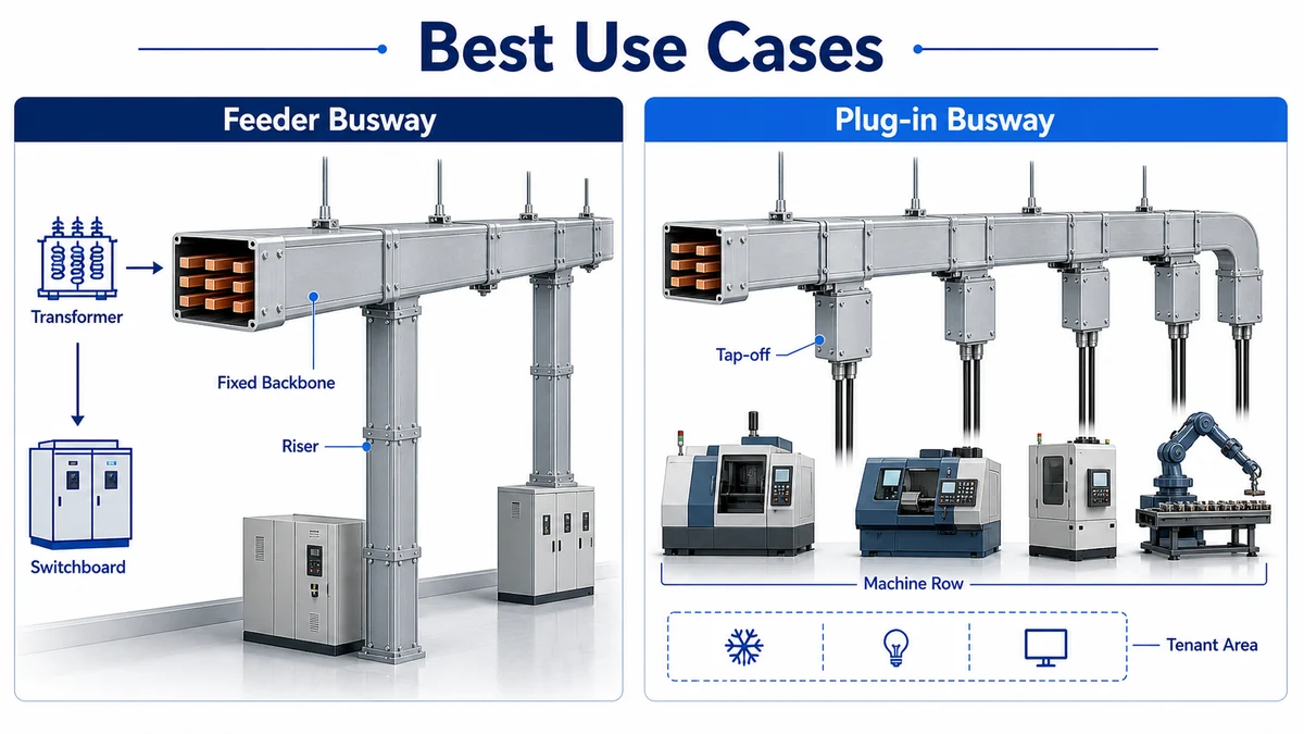 Use case diagram comparing feeder busway and plug-in busway applications