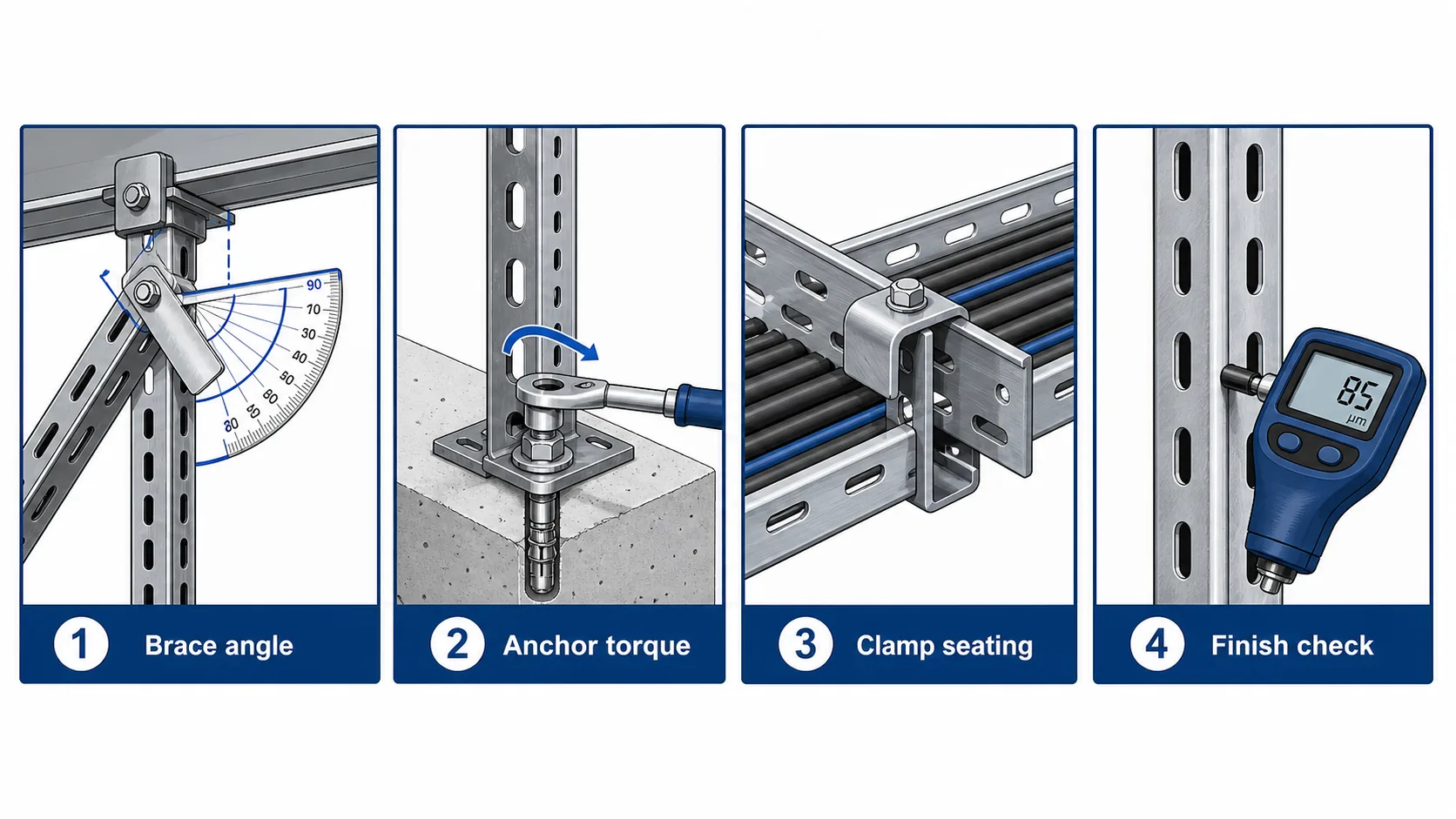 Field QA checklist for cable tray seismic bracing installation
