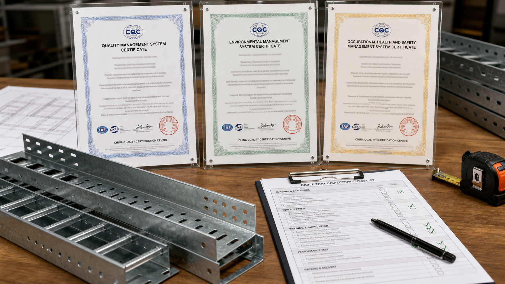 Xinma ISO certificate evidence collage for cable tray manufacturing E-E-A-T