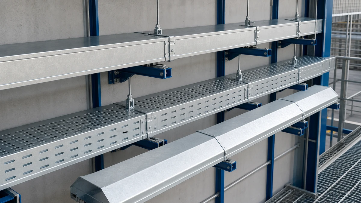 Solid, ventilated, and peaked covers on coordinated cable tray systems
