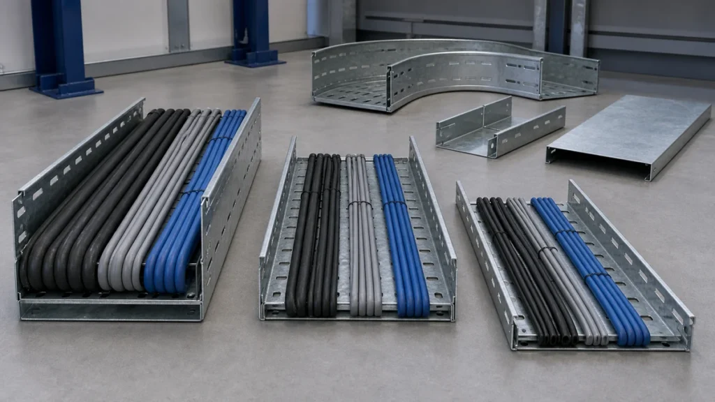 Cable tray side rail profiles with organized cable bundles