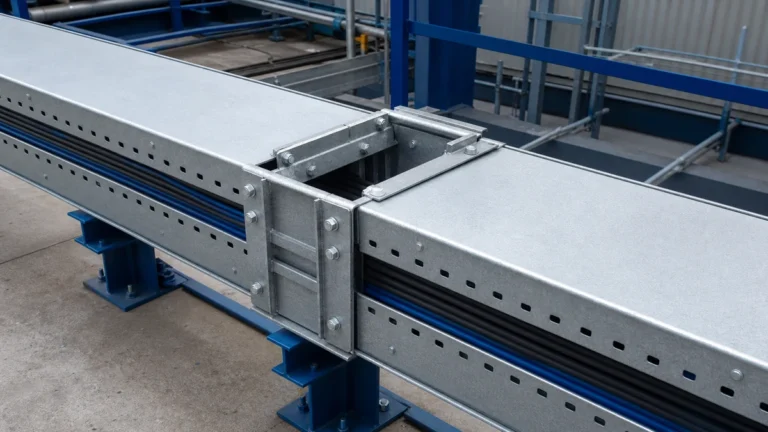 Long cable tray run with an expansion joint and supports