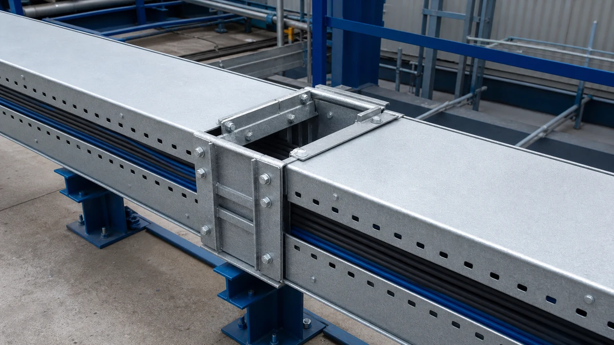 Long cable tray run with an expansion joint and supports