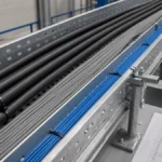 Cable tray route with organized power, control, and data cable groups