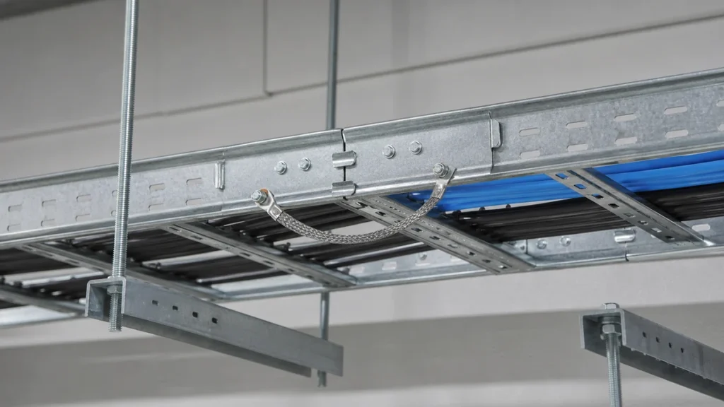 Cable tray splice with documented bonding connection