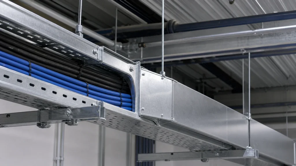 Cable tray route with cable groups and covered and open sections