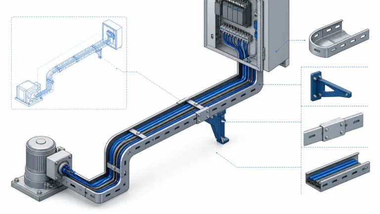 Channel cable tray branch route for small equipment cables