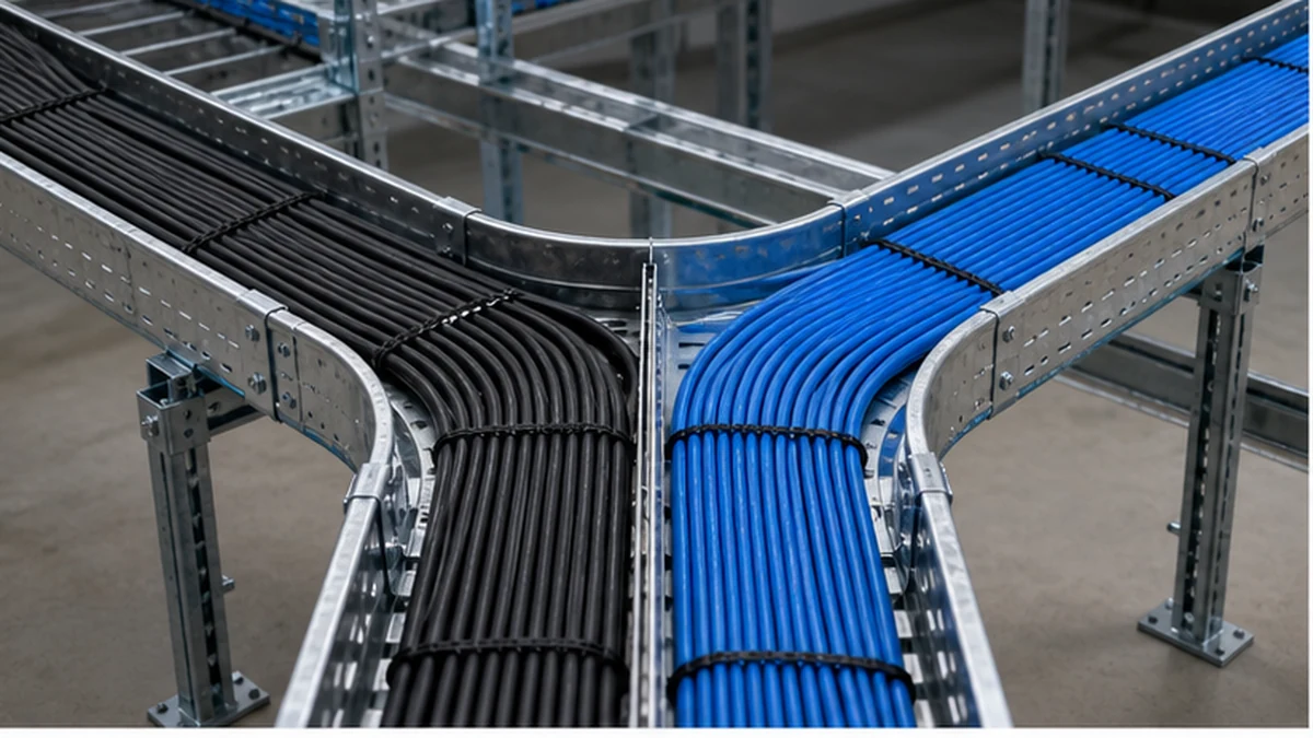 Wide cable tray bend with power and fiber cable lanes