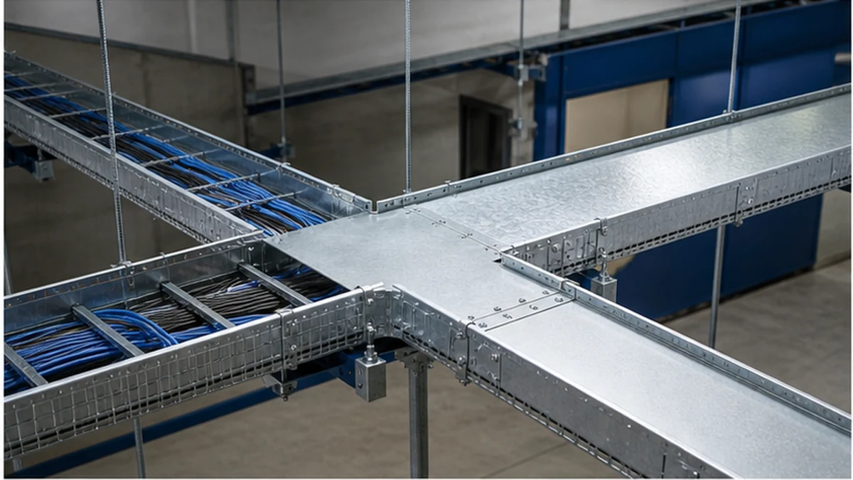 Tray route showing straight sections, fittings, supports, and cable groups