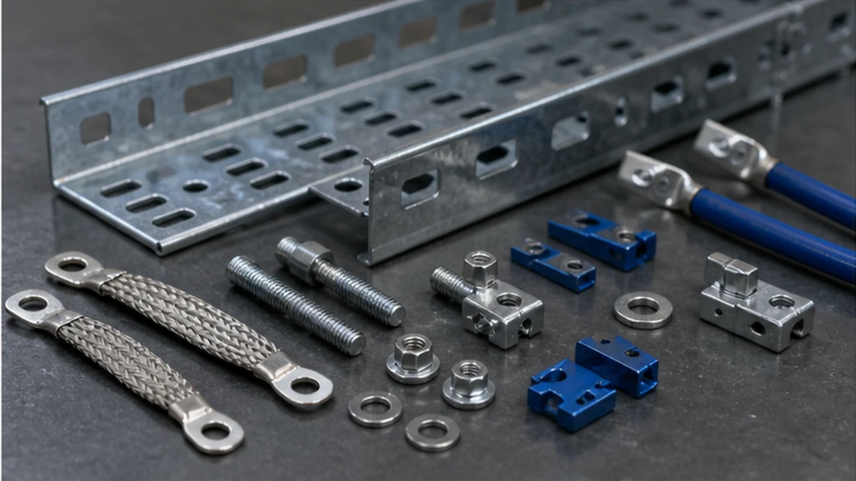 Bonding hardware and compatible cable tray fitting components