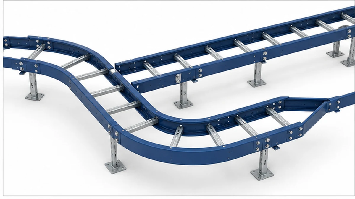 Cable tray elbows tees and reducers for an industrial route