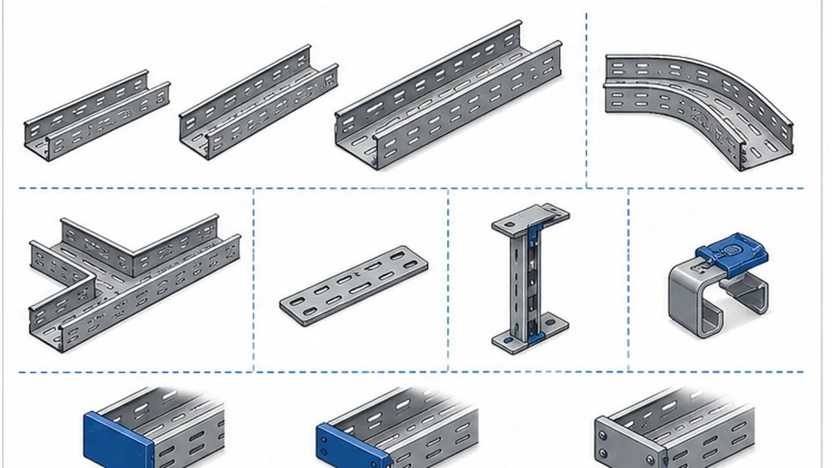 Channel cable tray bill of materials with fittings supports and clips