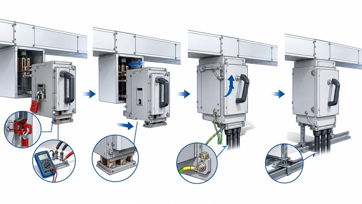 Bus plug installation inspection sequence for latch ground torque and cable support