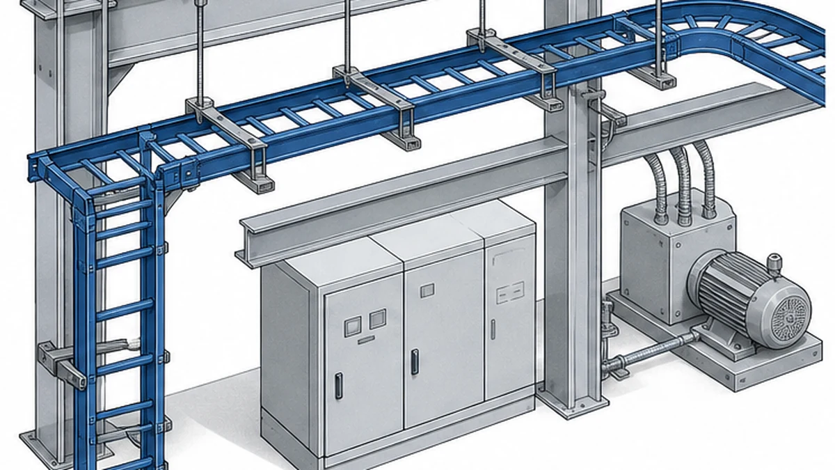Cable tray supports and coordinated equipment interface on an industrial steel frame