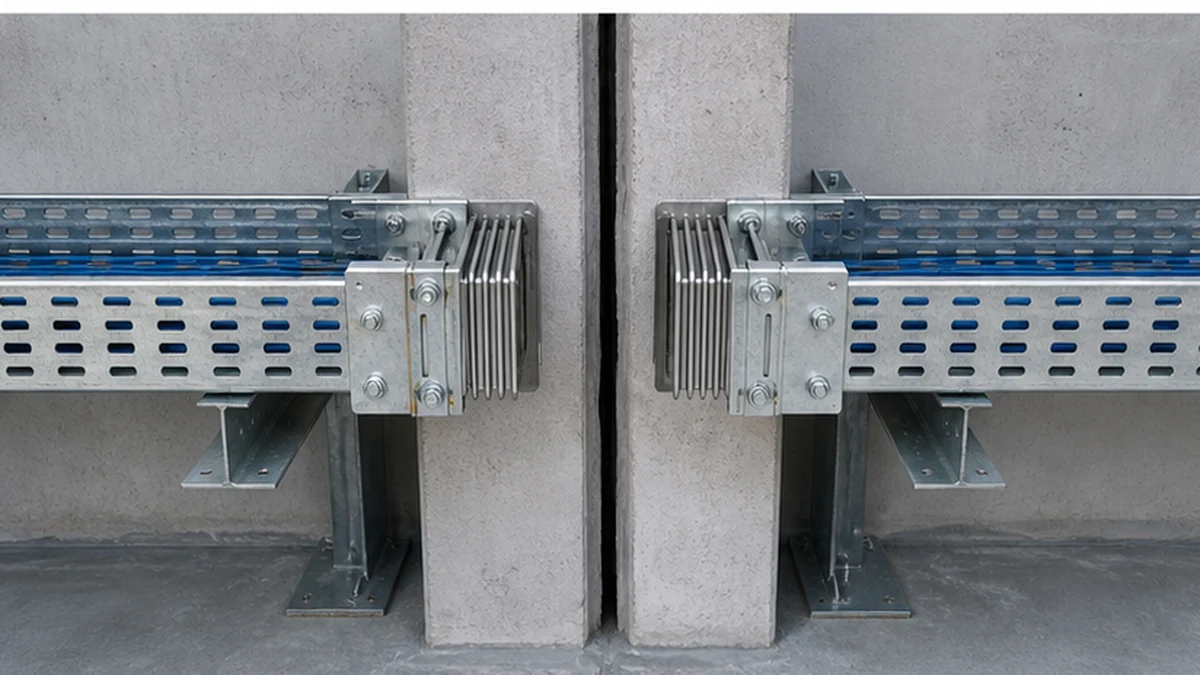 Expansion joint aligned with support brackets and building interface