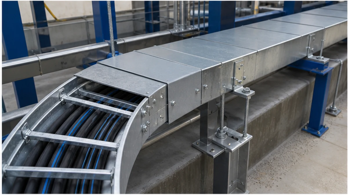 Covered and open tray transition with supports