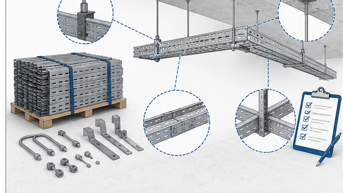 Commercial cable tray delivery inspection with fittings clips supports and ceiling interfaces