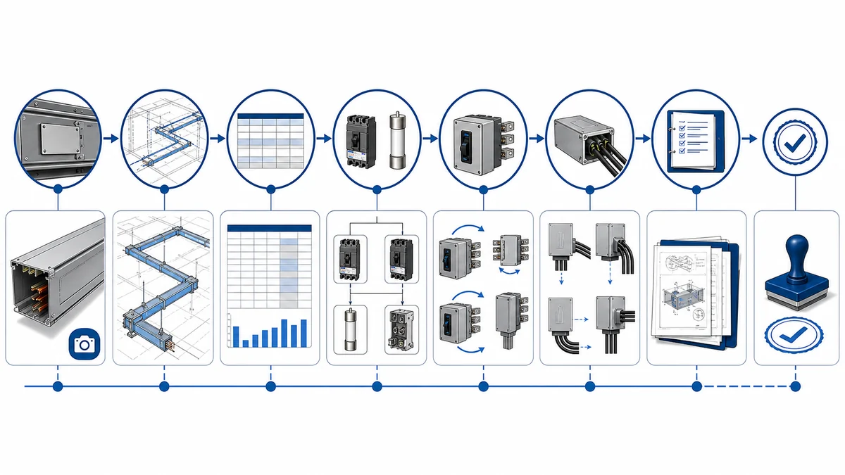 Bus plug RFQ workflow from busway series data to approved tap-off schedule