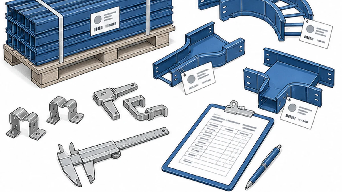 Incoming inspection of cable tray sections fittings clips and labelled delivery lots