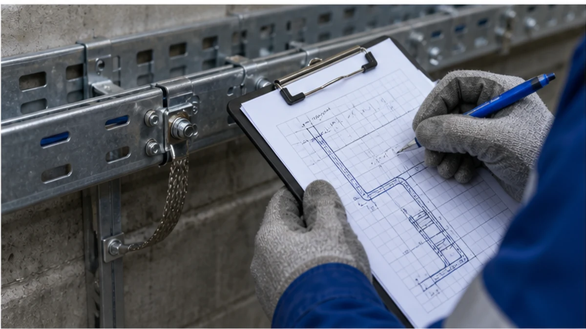 Inspector documenting accessible bonding point on cable tray