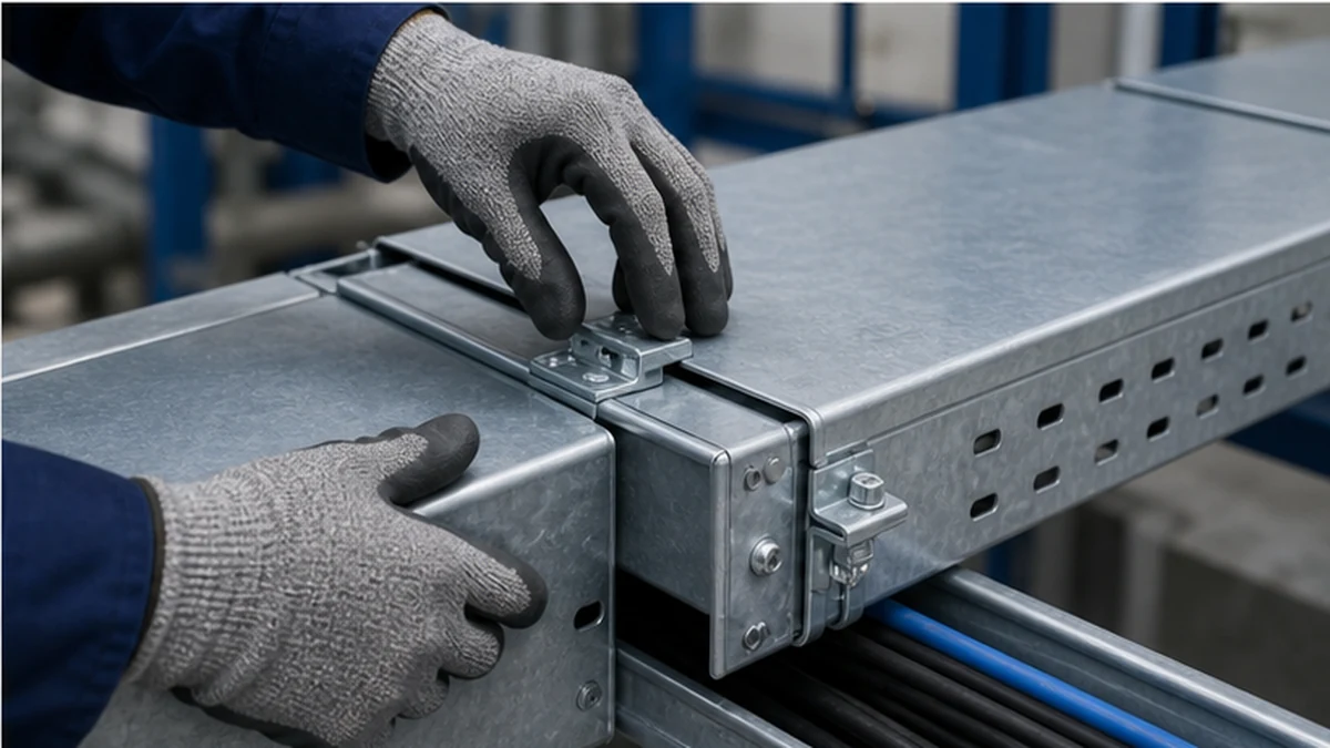 Technician inspecting tray cover clamps and fitting transition