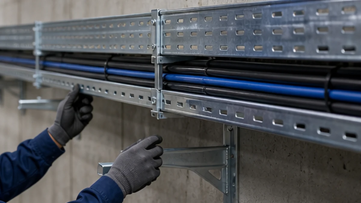 Technician checking tray wall bracket alignment and access